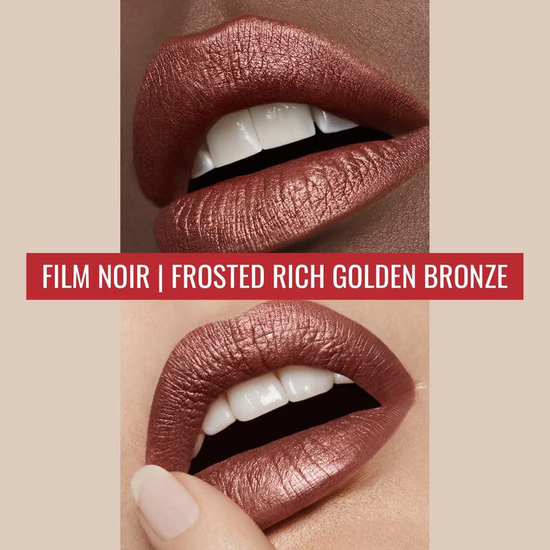 Runway Rogue Lápiz labial líquido Silk Glam, lápiz labial de bronce dorado esmerilado de larga duración, ‘Film Noir’