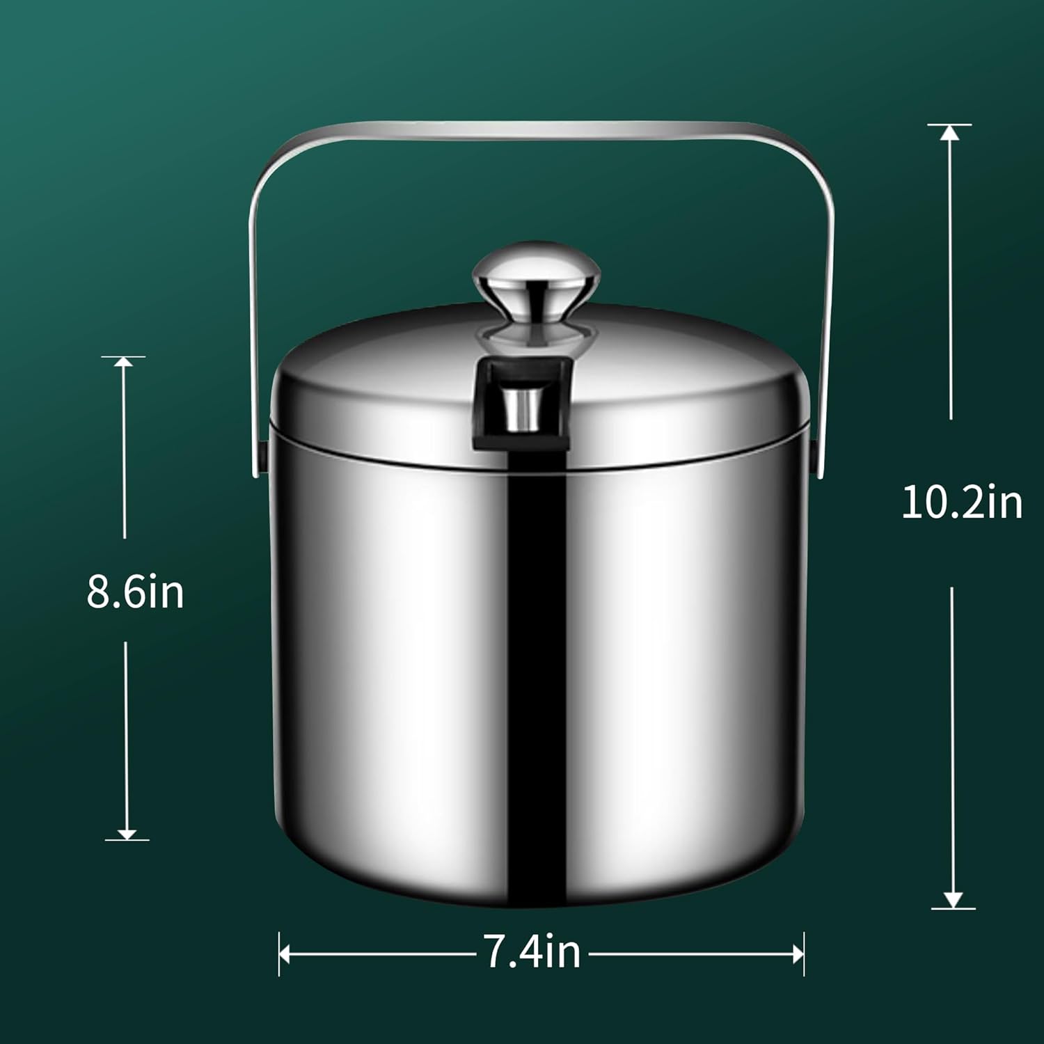 Cubo de hielo con doble aislamiento de acero inoxidable 304 con tapa, colador, mantiene los cubos de hielo fríos y secos, cómoda asa de transporte