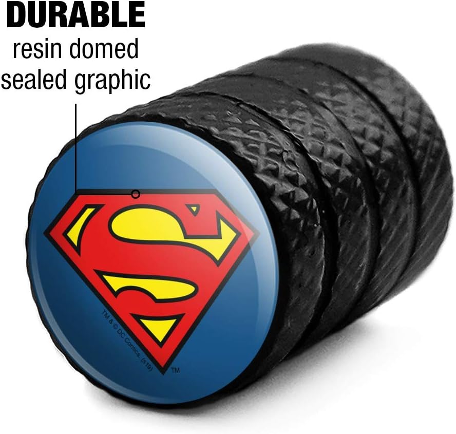 Superman Classic S Shield Logo Moto Bicicleta Llanta Llanta Llanta Tapones de Válvula de Aluminio