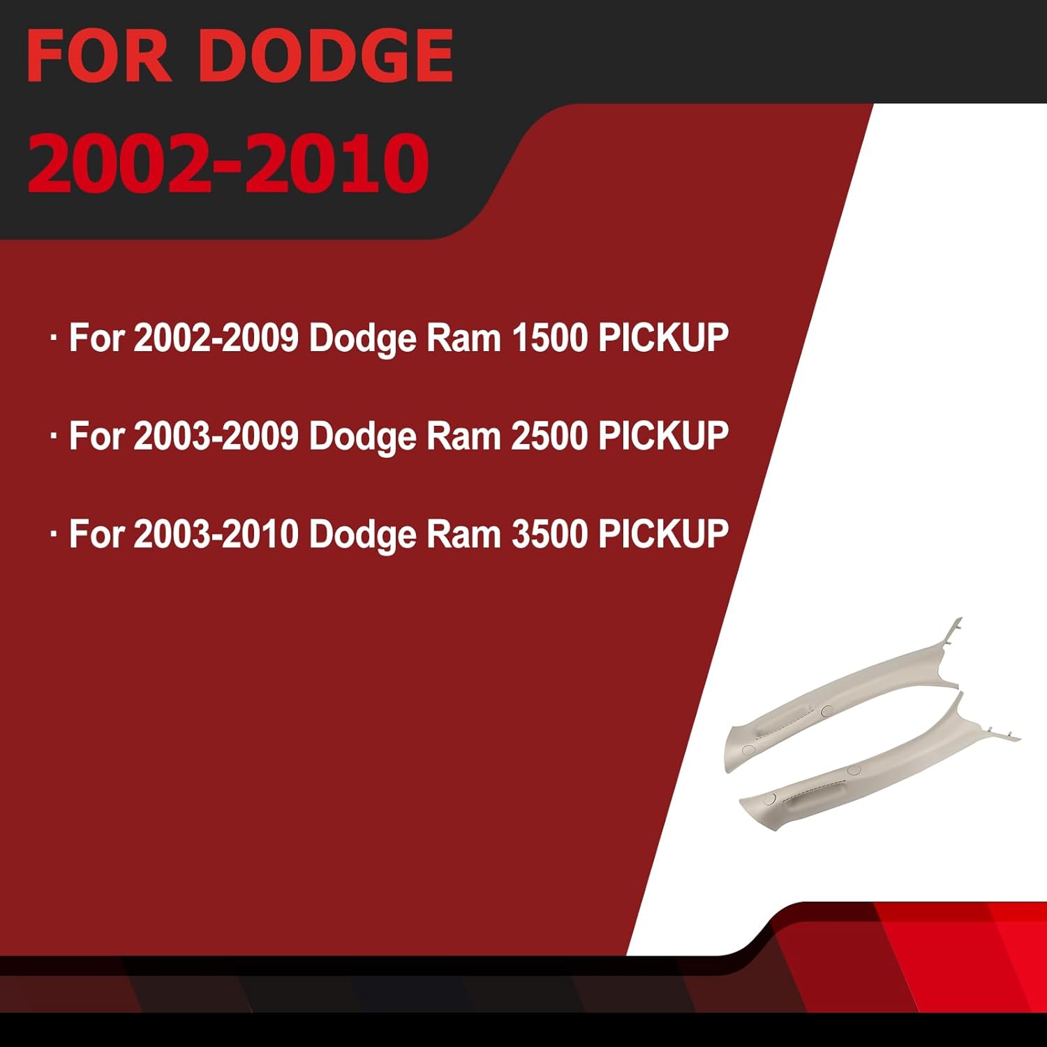 FEXON Moldura de mango de agarre para el lado del conductor y del pasajero delantero compatible con Dodge Ram 1500 2500 3500 Pickup Truck 2002-2010