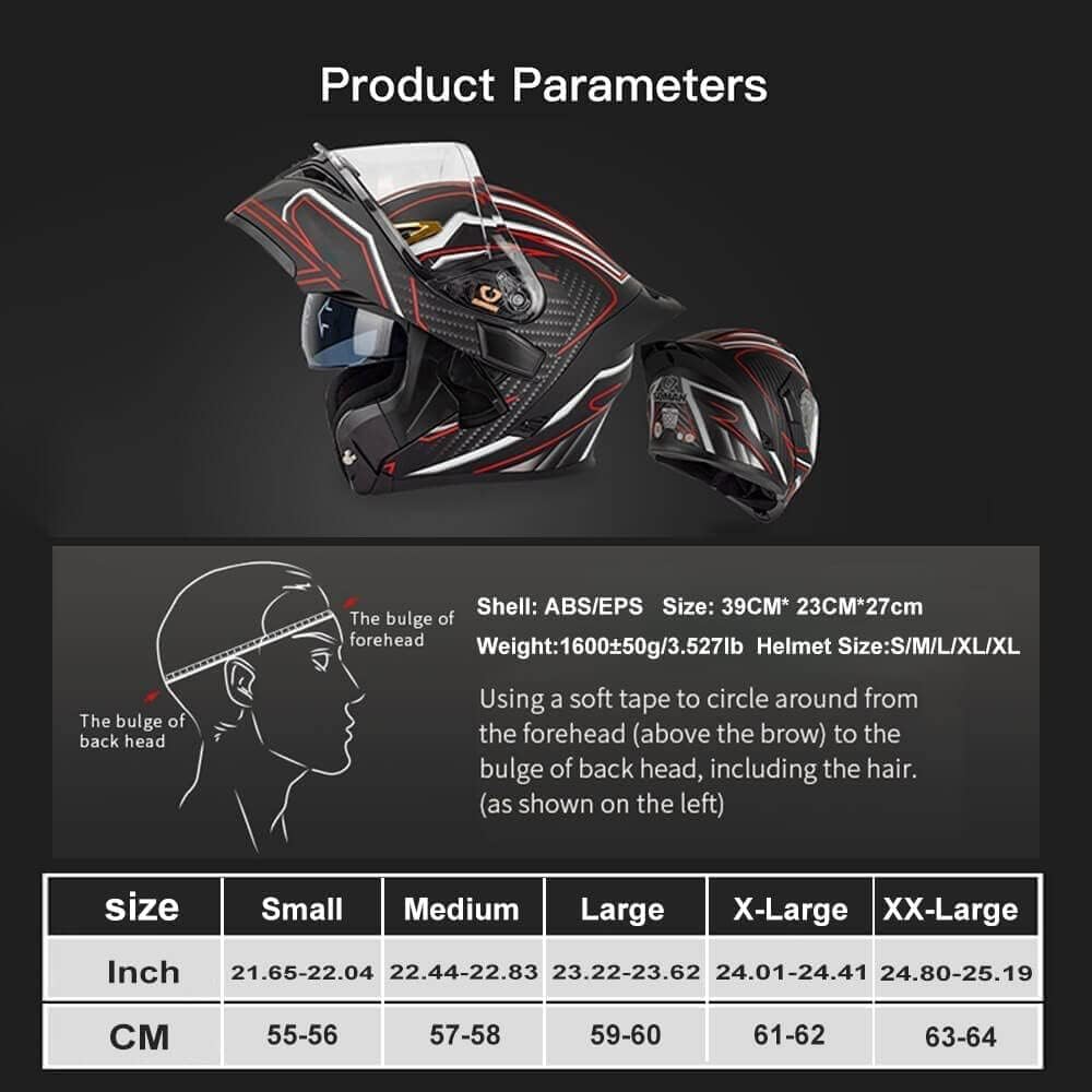 Casco modular de motocicleta Bluetooth con cola aprobado por el DOT, cascos delanteros abatibles con doble visera antivaho casco de cara completa,