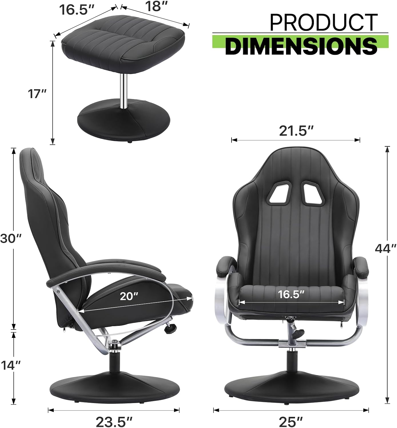 Magshion Silla reclinable estilo carreras con otomana, silla tapizada para videojuegos con respaldo ajustable, silla reclinable giratoria con