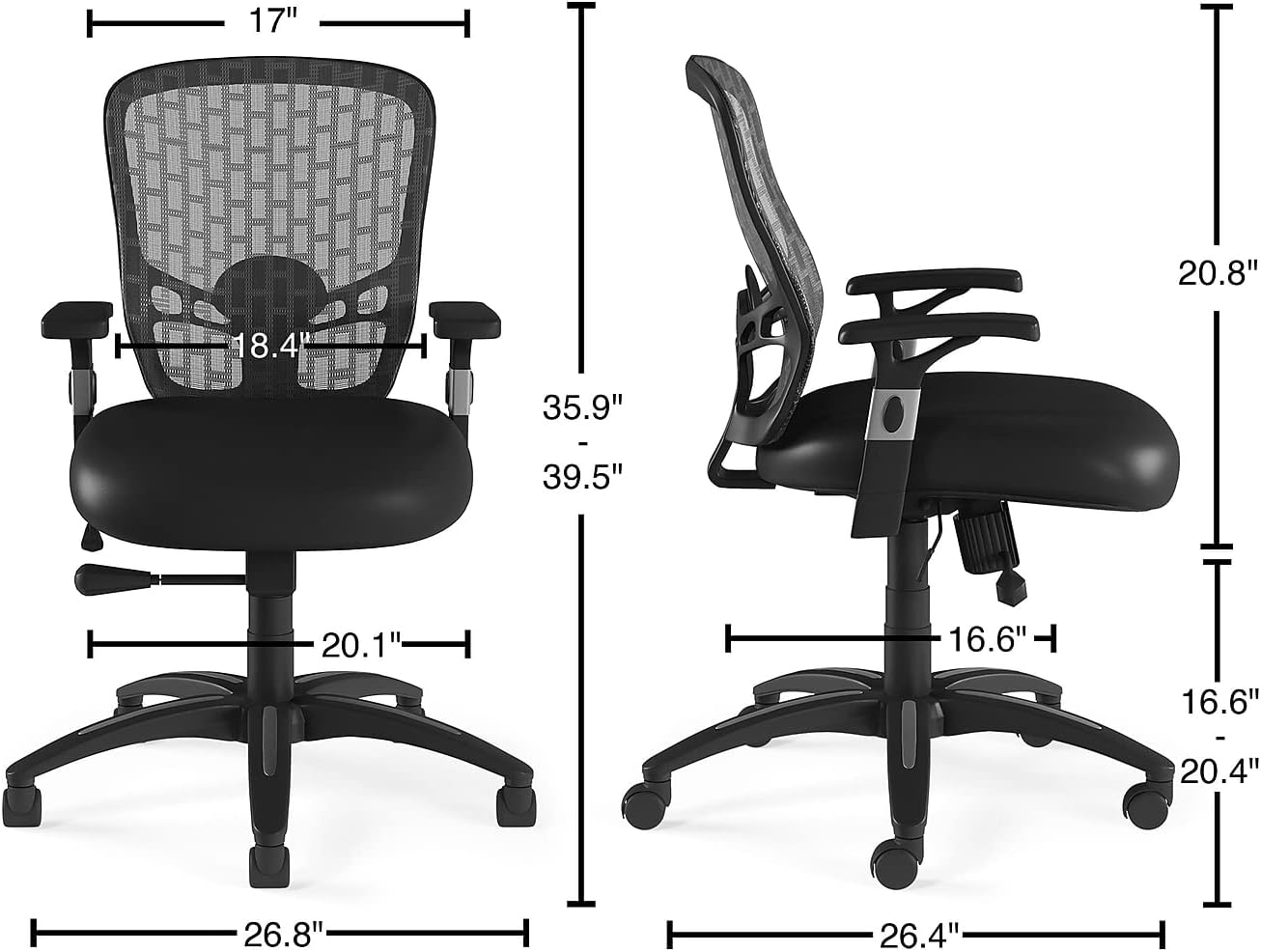 STAPLES Corvair Luxura – Silla de escritorio y computadora de piel sintética con respaldo de malla, color negro, paquete de 2 (59455-CVS)