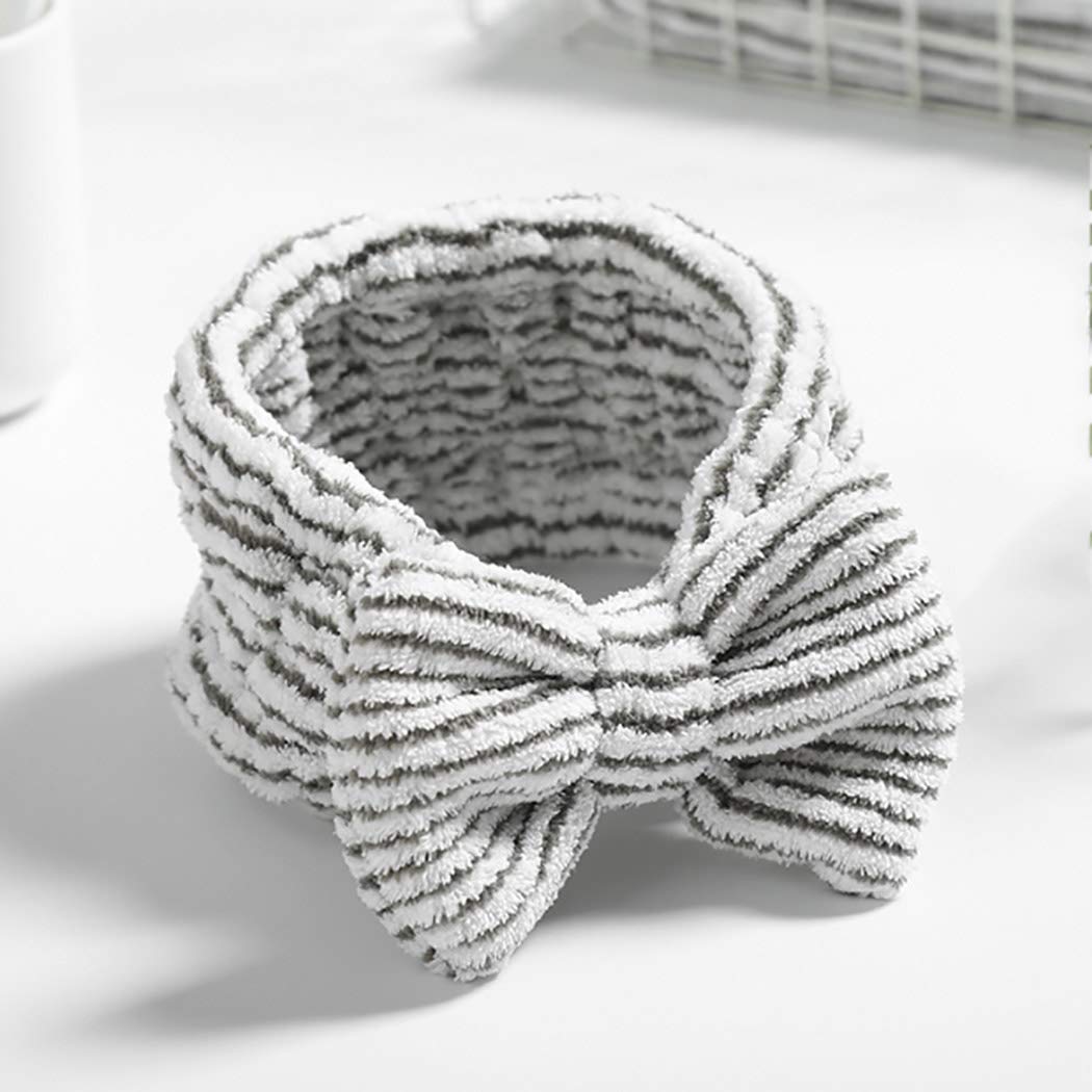Aceorna Bandas para el pelo con lazo a rayas, diademas de spa, para maquillaje facial, bandas para el cabello de forro polar suave, diadema para