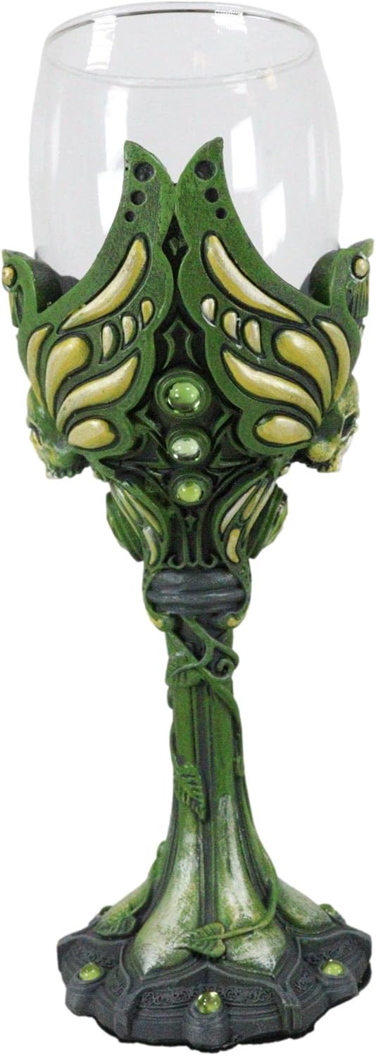 Ebros Gift Absenta de hadas bohemia parisina La Fee Verte cráneo con gema verde y tallo de vid Copa de vino Cáliz de vidrio Osario Macabra Accent