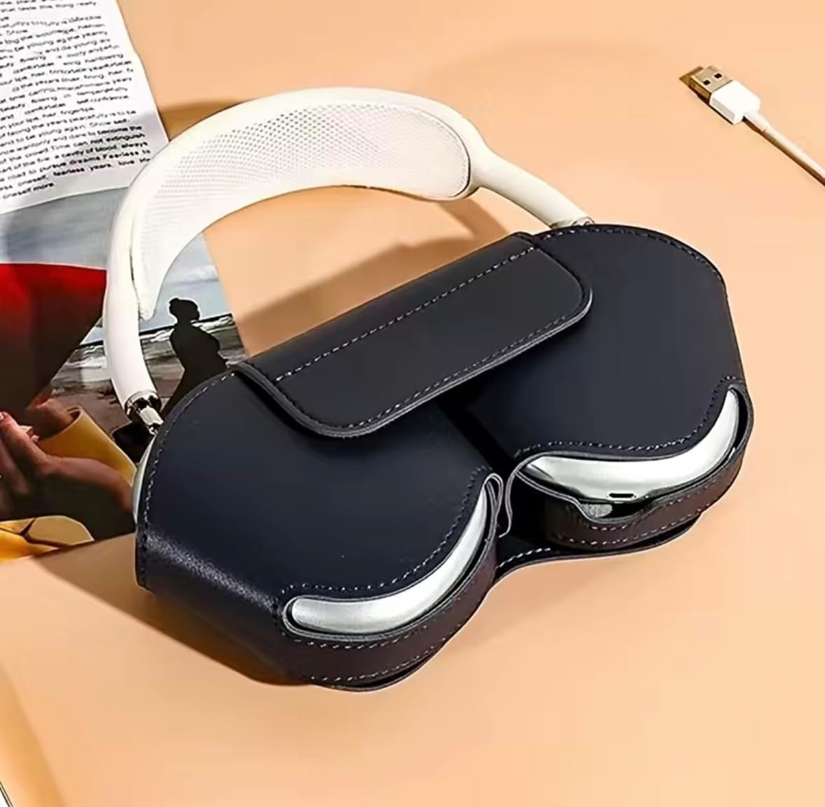 Funda para AirPod Max, funda de viaje portátil en piel vegana duradera, color azul