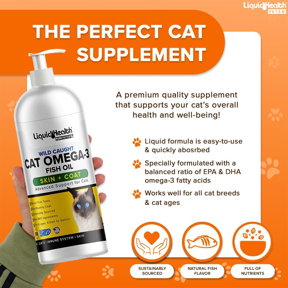 Liquid Health Pets Purr-Fection Omega 3 – Aceite de pescado para gatos – Omega 3 líquido para gatos con EPA+DPA+DHA, suplemento Omega 3 para gatos