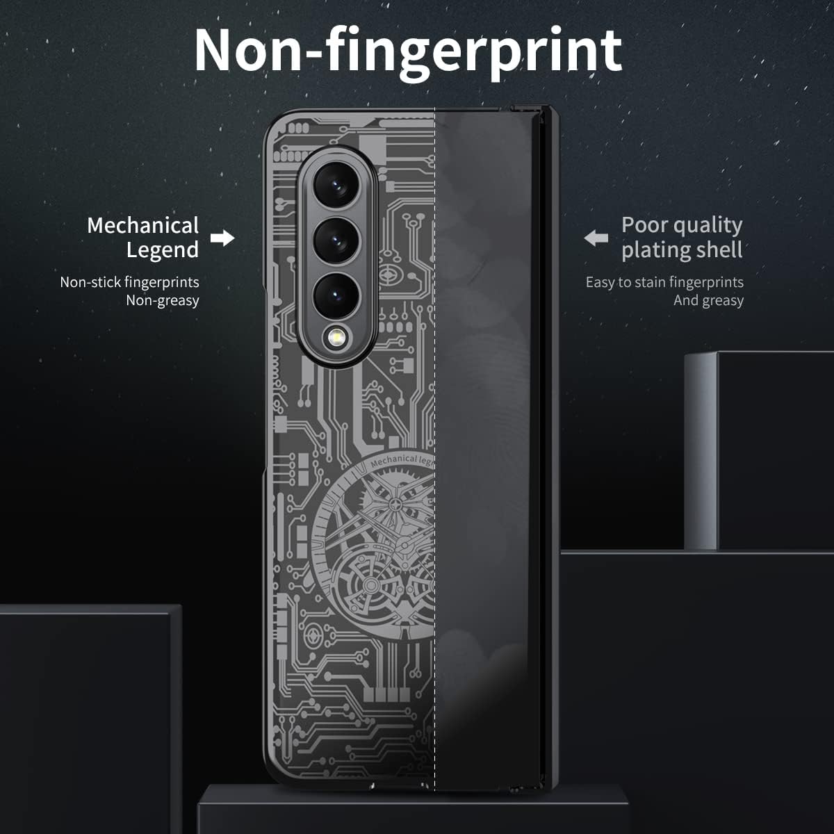Miimall Funda para Samsung Galaxy Z Fold 4 con protector de pantalla, funda plegable 4 con protección de bisagra + textura de chapado mecánico de