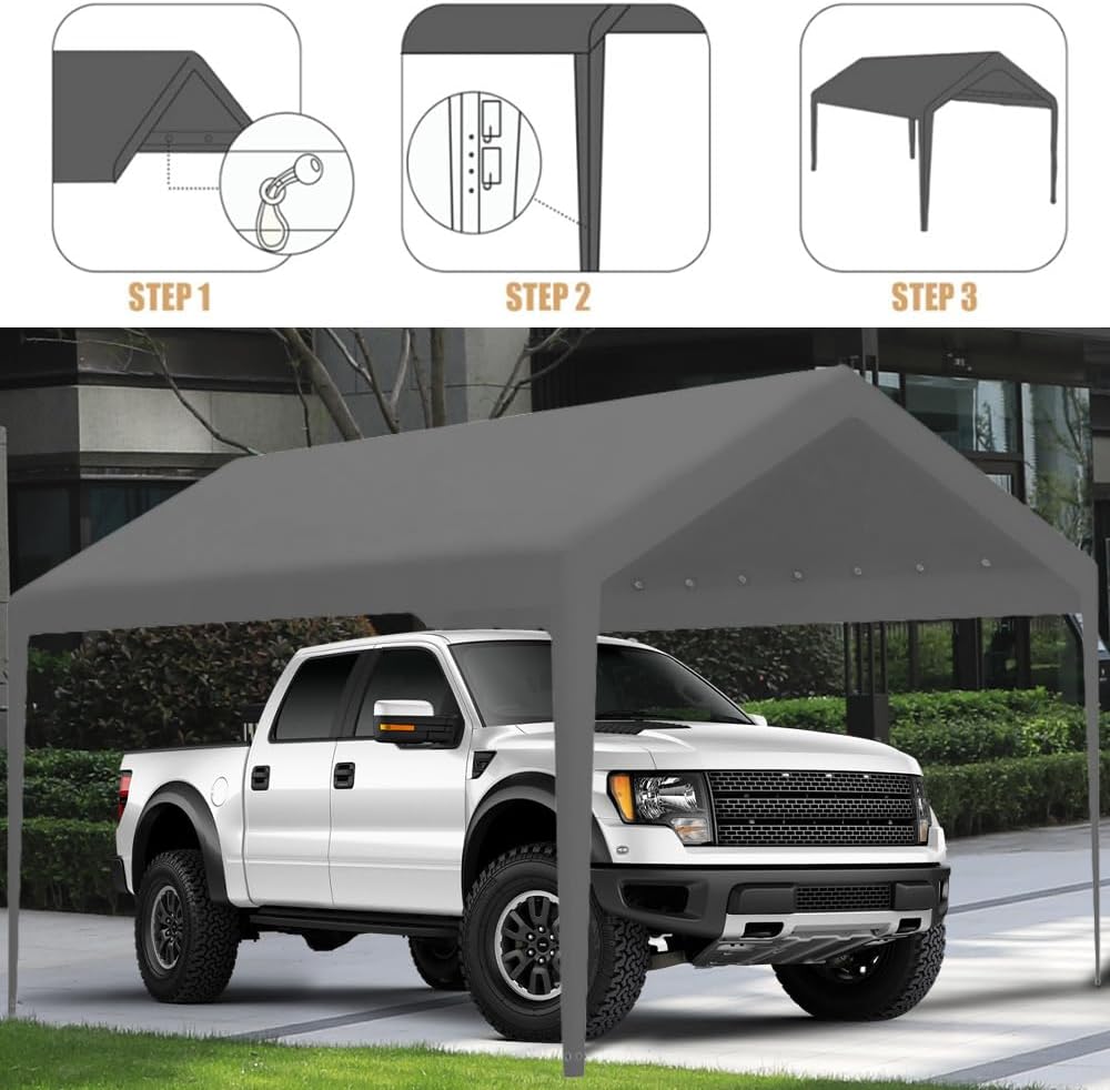 Toldo de repuesto para cochera, cubierta superior de repuesto para marco de cochera de 12 x 20 pies, tela de polietileno de 6.35 oz impermeable y