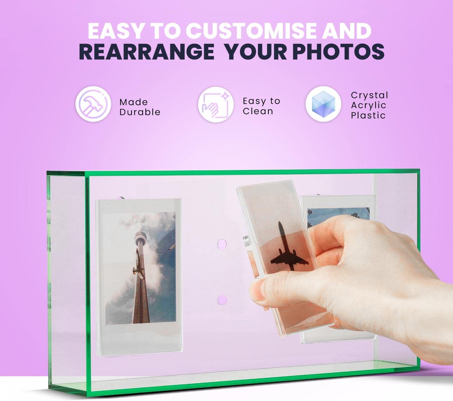 Elil Marco flotante para Fujifilm Instax Mini marcos magnéticos y caja de exhibición acrílica, marco de fotos para refrigerador, imanes para