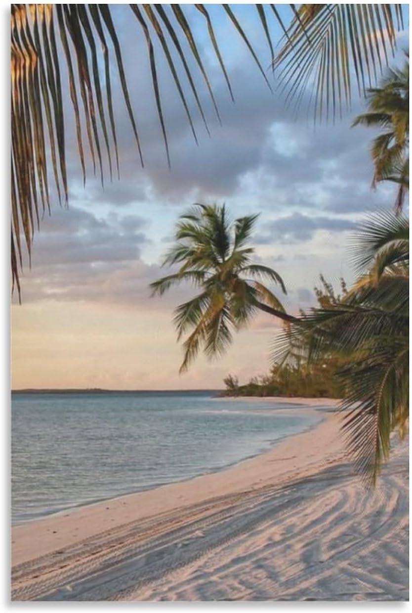 Pósteres al atardecer, océano, playa, olas, cocotero, playa, naturaleza, paisaje, arte de pared, lienzo, pósteres e impresiones artísticas de pared