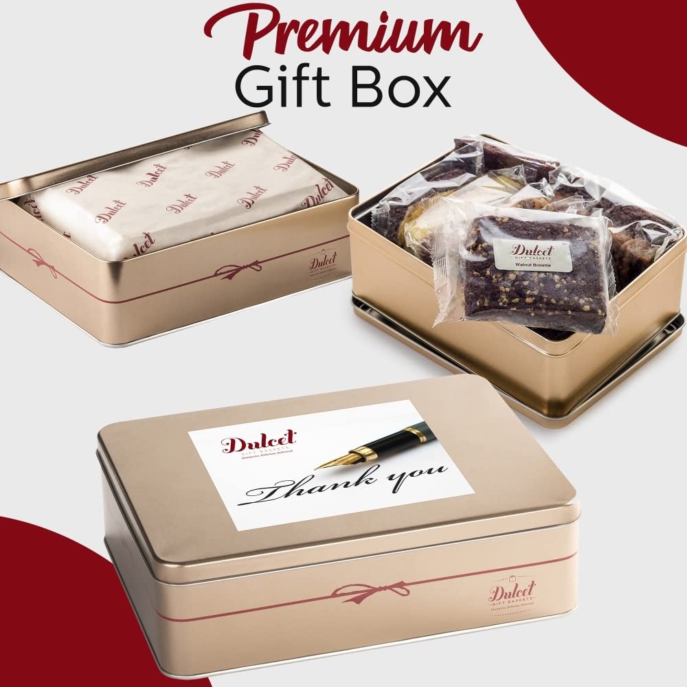 Dulcet Gift Baskets Caja de regalo clásica de agradecimiento con texto en inglés “Thank You” con aperitivos horneados, gran idea de regalo para