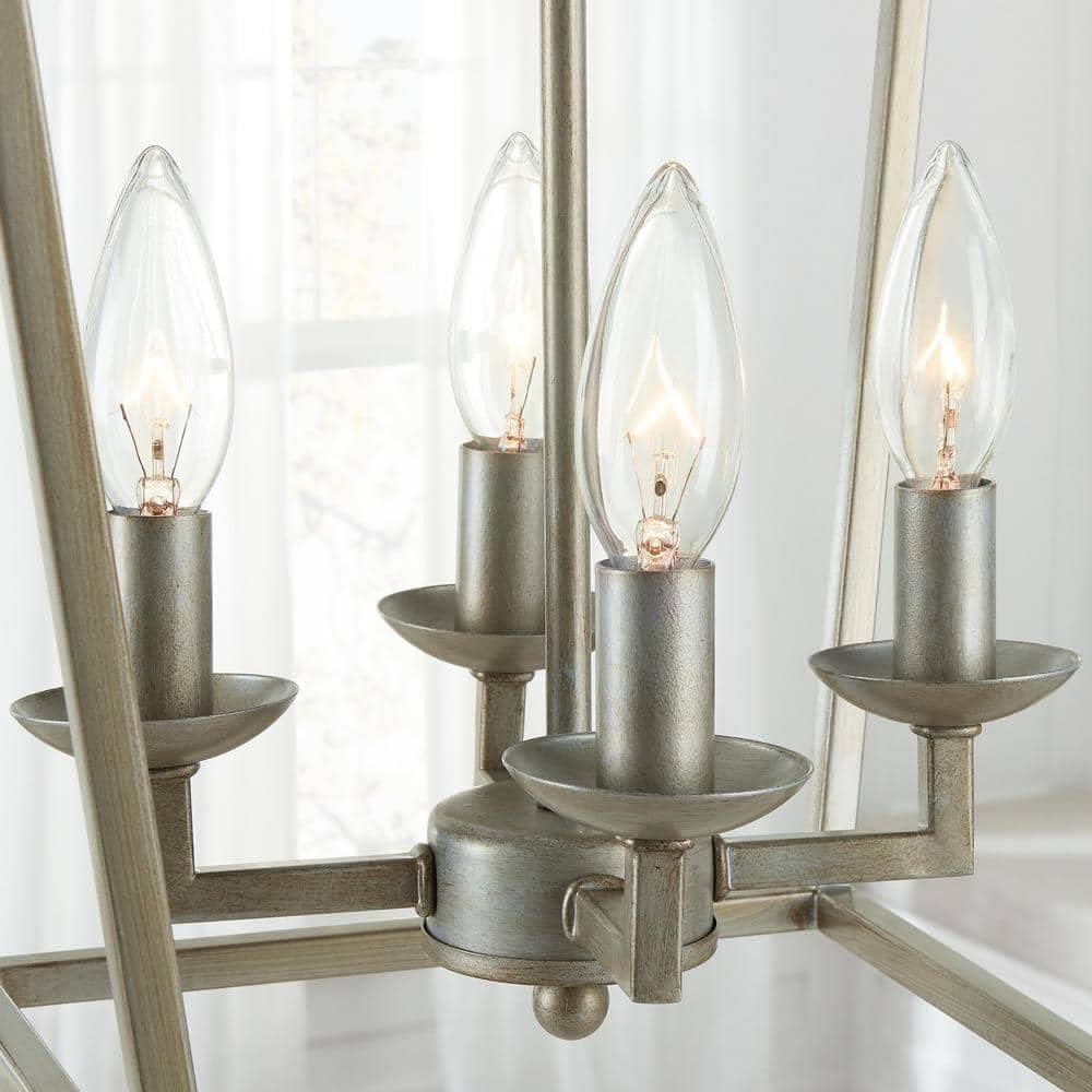Home Decorators Collection Weyburn – Lámpara de araña de 4 luces con hojas de plata antigua