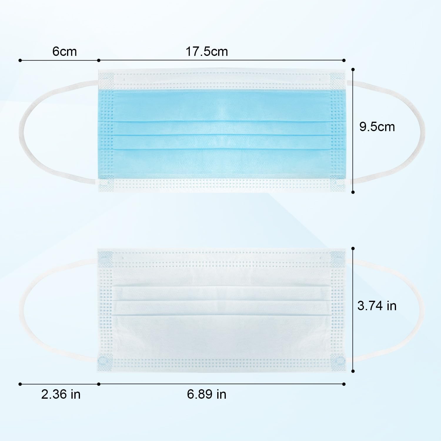 Paquete de 500 mascarillas médicas desechables transpirables de 3 capas para protección, color azul, fabricadas en Estados Unidos