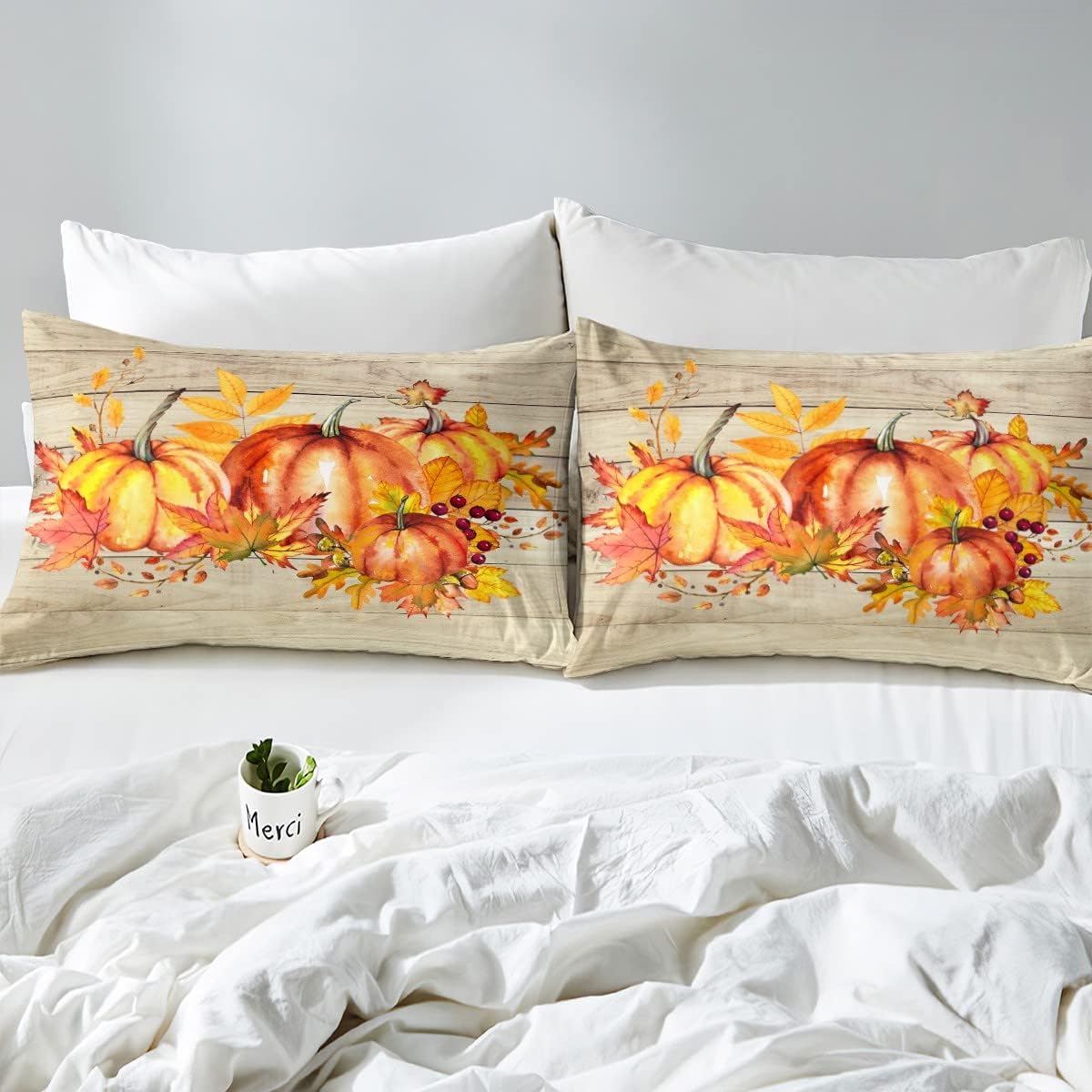 Juego de edredón de cosecha de otoño con diseño de hojas de granja y calabaza, juego de ropa de cama rústica con puerta de granero, diseño de arce