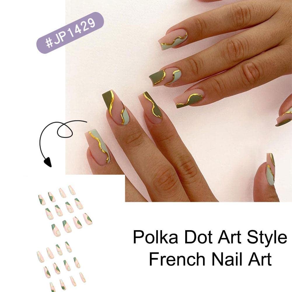 24 uñas postizas largas tipo ataúd desmontables y portátiles, cobertura completa, puntas de uñas de bailarina francesa, uñas postizas a presión,