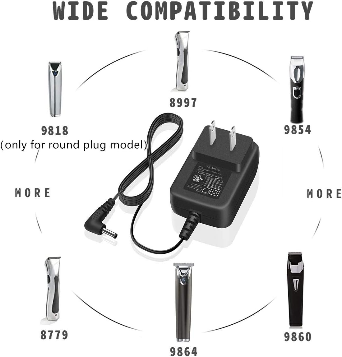 Cable de alimentación apto para recortadora WAHL 9880L, 9865, 9854l, 9860, 9876, cargador de cortadora de peluquería con certificación UL, adaptador