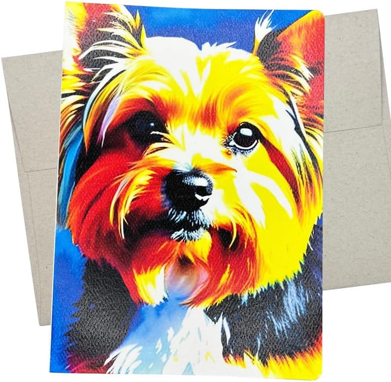 Yorkie – Tarjeta de felicitación (5 x 7 pulgadas y interior en blanco para todas las ocasiones), lindo Yorkshire Terrier en tarjeta para cumpleaños,