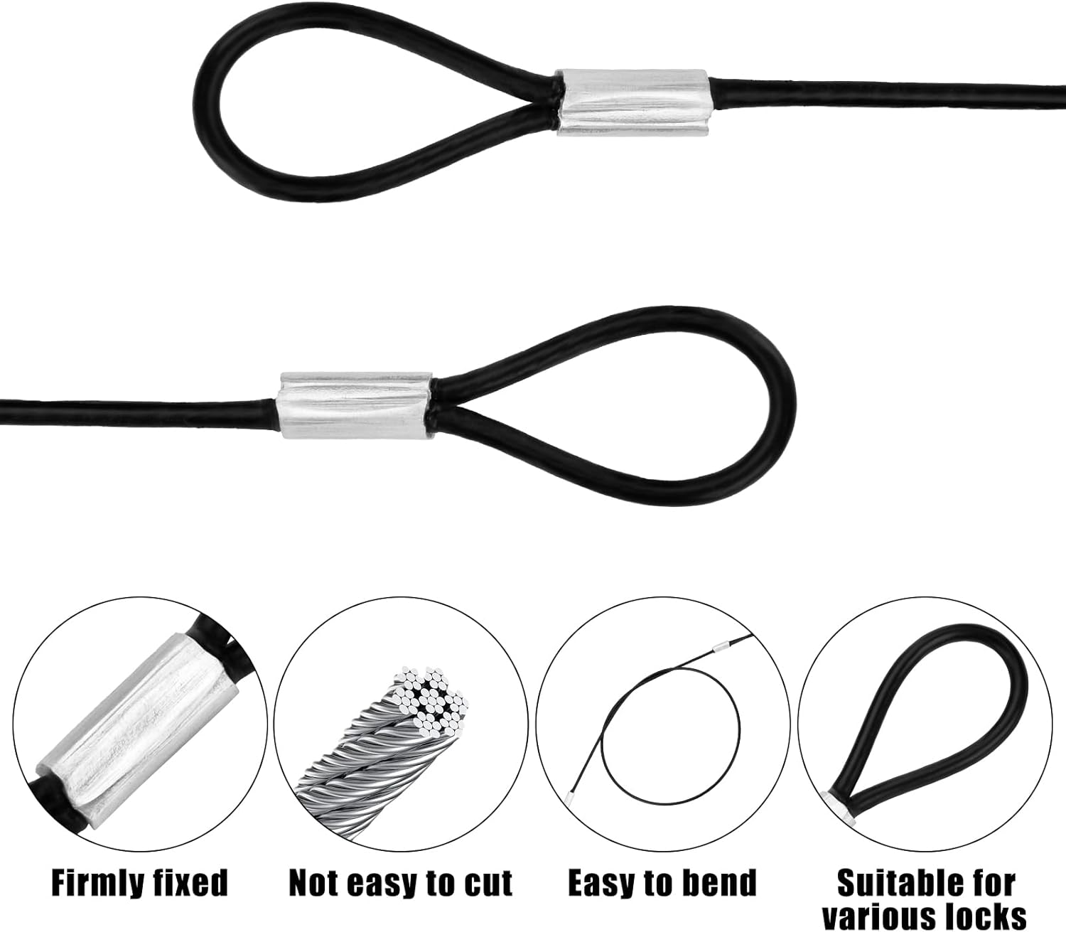 10 cables de alambre de acero inoxidable con bucles de 12 pulgadas, cuerda de alambre recubierta de vinilo de 12 pulgadas, cadenas de seguridad para