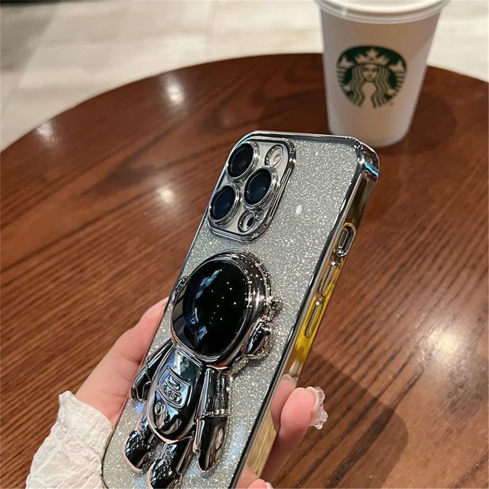 Spevert Funda para iPhone 15 Pro Max con purpurina de lujo con bonito soporte de astronautas protección militar contra caídas protección completa de