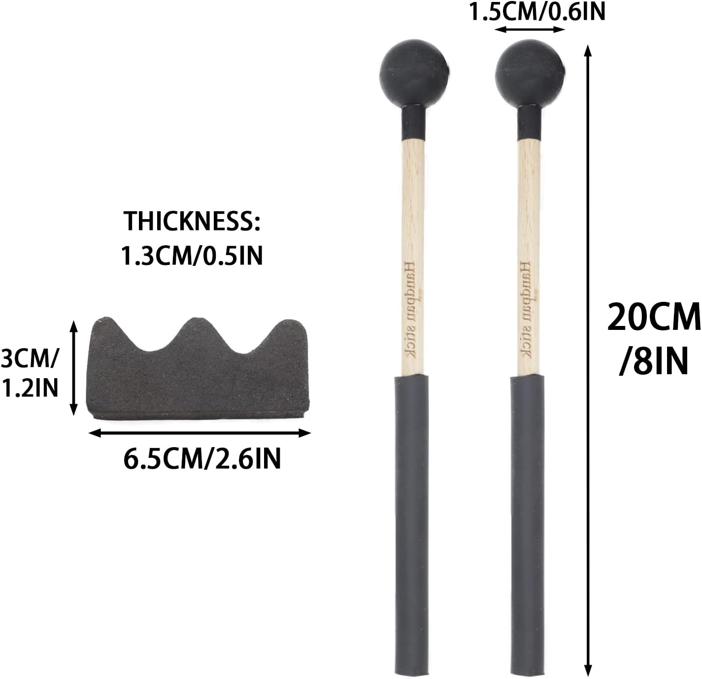 Cheerock 1 par de mazos de lengua de madera con soporte, palos de mano negros, mazo de lengua de acero con mango de goma, accesorios de instrumentos