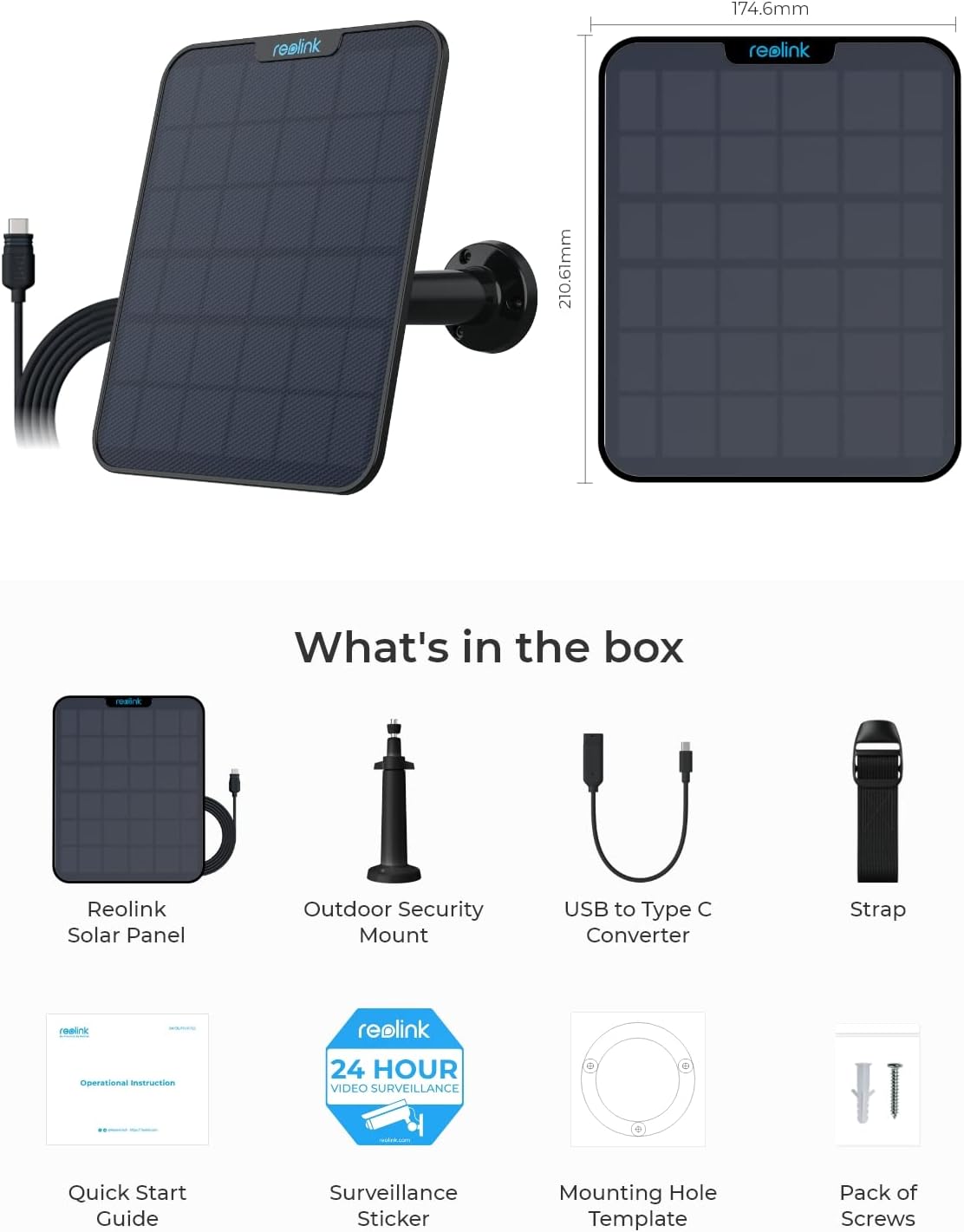 Reolink Panel solar de 6 W, fuente de alimentación solar sin parar para todas las cámaras de batería inalámbricas al aire libre, compatible con