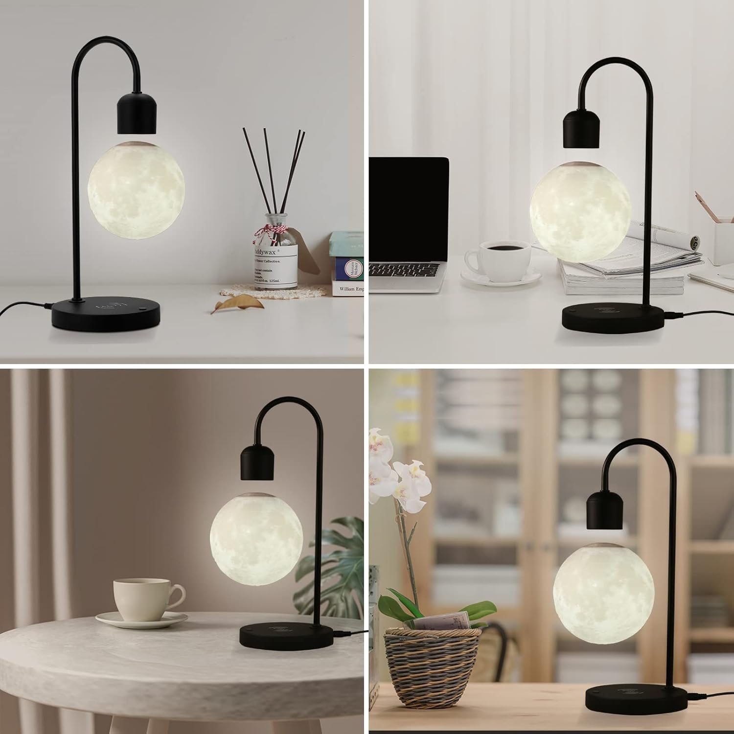 Lámpara de luna flotante, bombilla LED magnética de escritorio con bola de levitación LED y cargador de teléfono inalámbrico, decoración de oficina