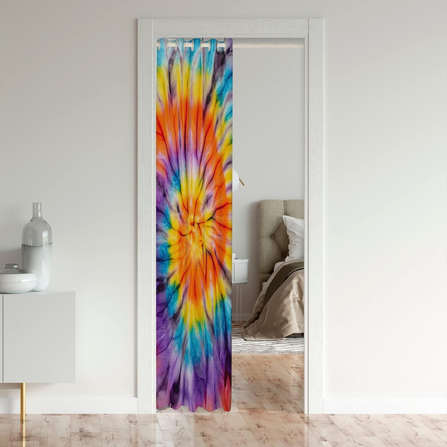 Cortina de puerta colorida con teñido anudado para puerta, privacidad, acuarela, degradado, arco iris, espiral, cortina opaca con tinta exótica,