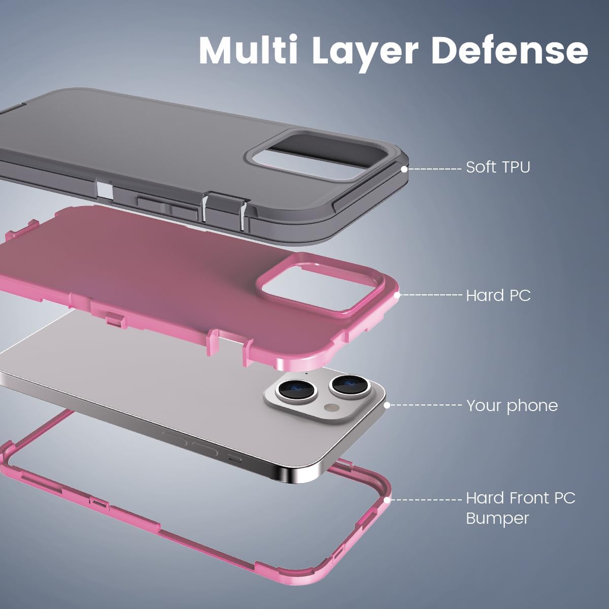 CAFEWICH Funda compatible con iPhone 15 de 6.1 pulgadas, funda para teléfono 14, resistente defensor de 3 capas, resistente a prueba de golpes,