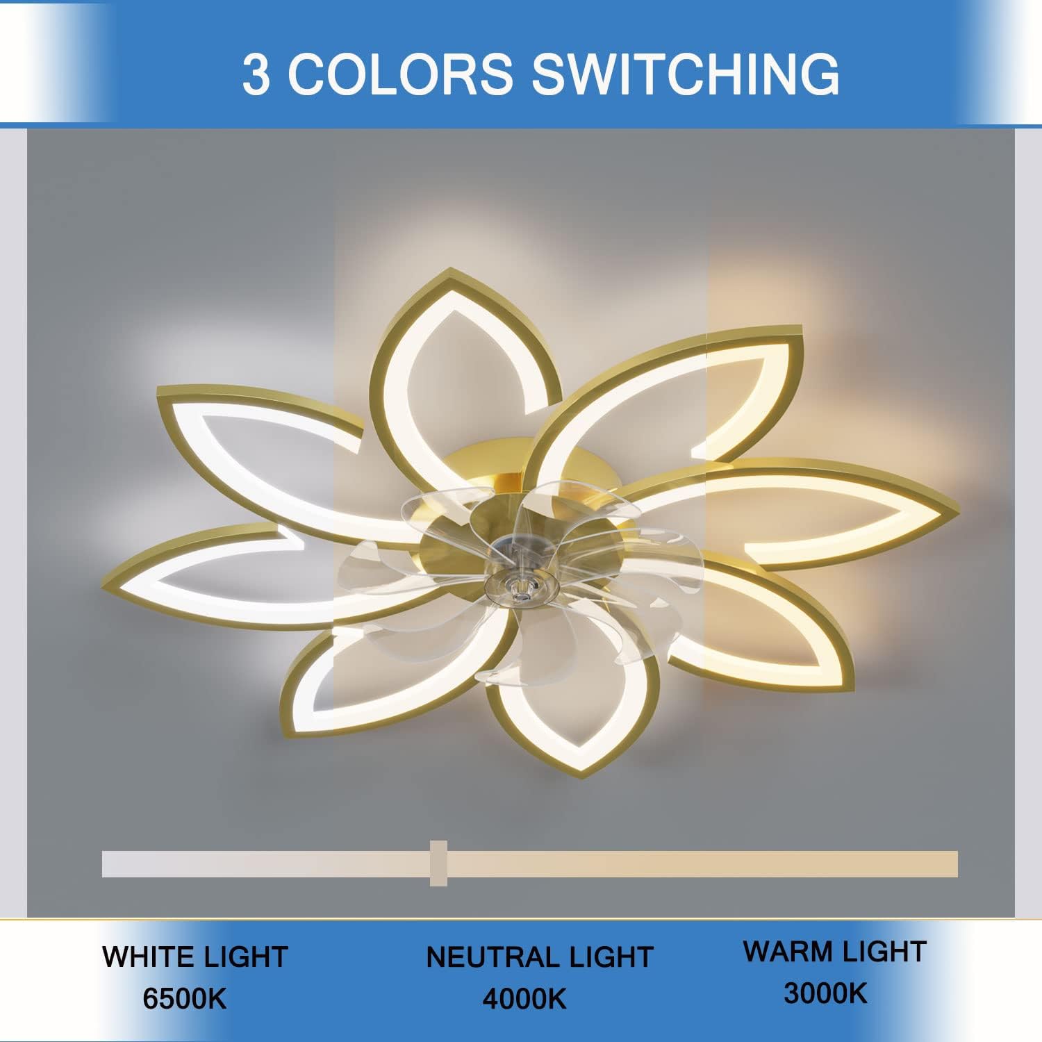 Ventiladores de techo de 35 pulgadas con luces, ventilador de techo sin aspas con luces y control remoto, montaje empotrado con luz LED regulable,