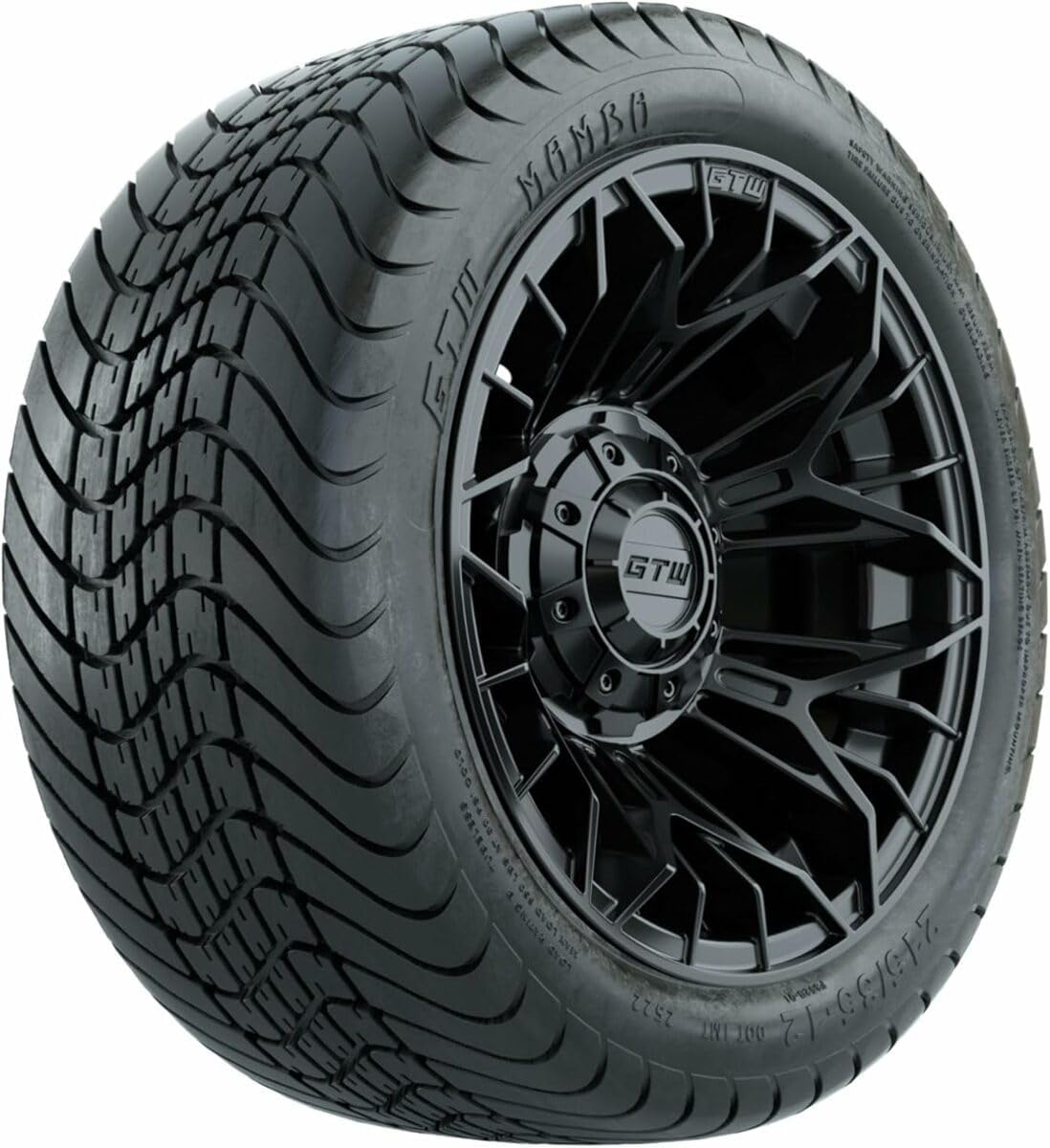 GTW Combo de ruedas y neumáticos para carrito de golf de 12 pulgadas  GTW Stellar ruedas negras mate en neumáticos Mamba Street 21535-12 (18″)