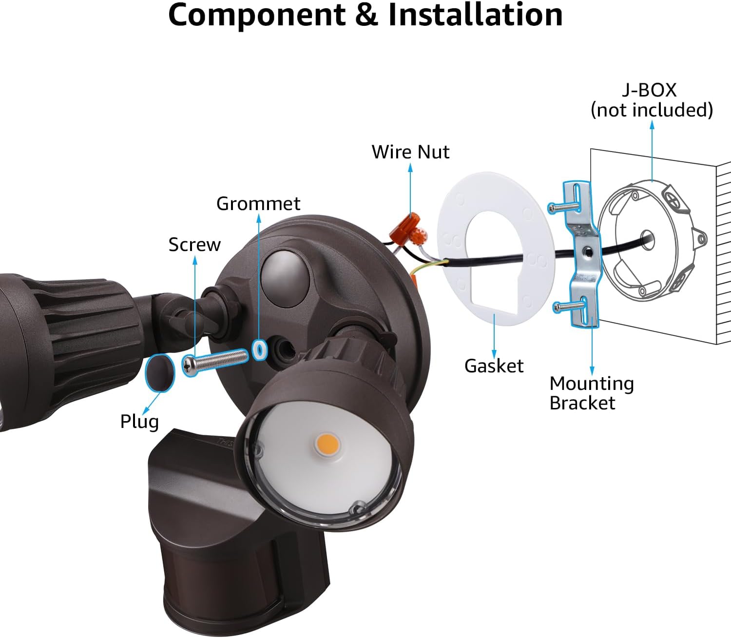 Luz de seguridad LED con sensor circular, 2 cabezales 20W3 cabezales 30W., LHSCT-20WRSS30-BRZ, 20.0watts, 120.00 volts