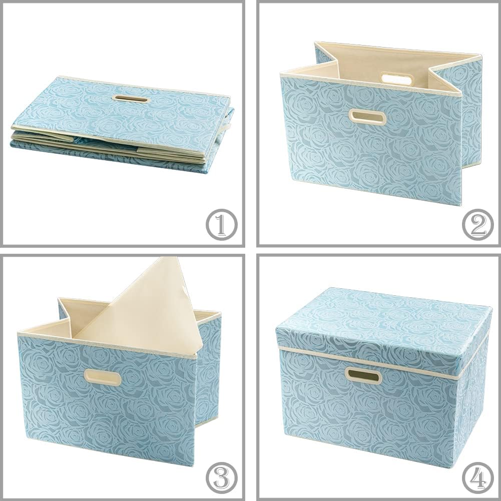 PRANDOM Cubos de almacenamiento plegables más grandes con tapas, cajas de almacenamiento decorativas de tela, canastas organizadoras con asas de