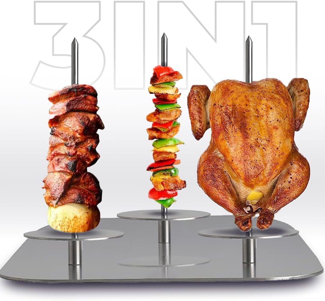 Al Pastor – Brochetas para asar a la parrilla, 3 en 1, brochetas verticales brasileñas para barbacoa, juego de asadores de acero inoxidable para