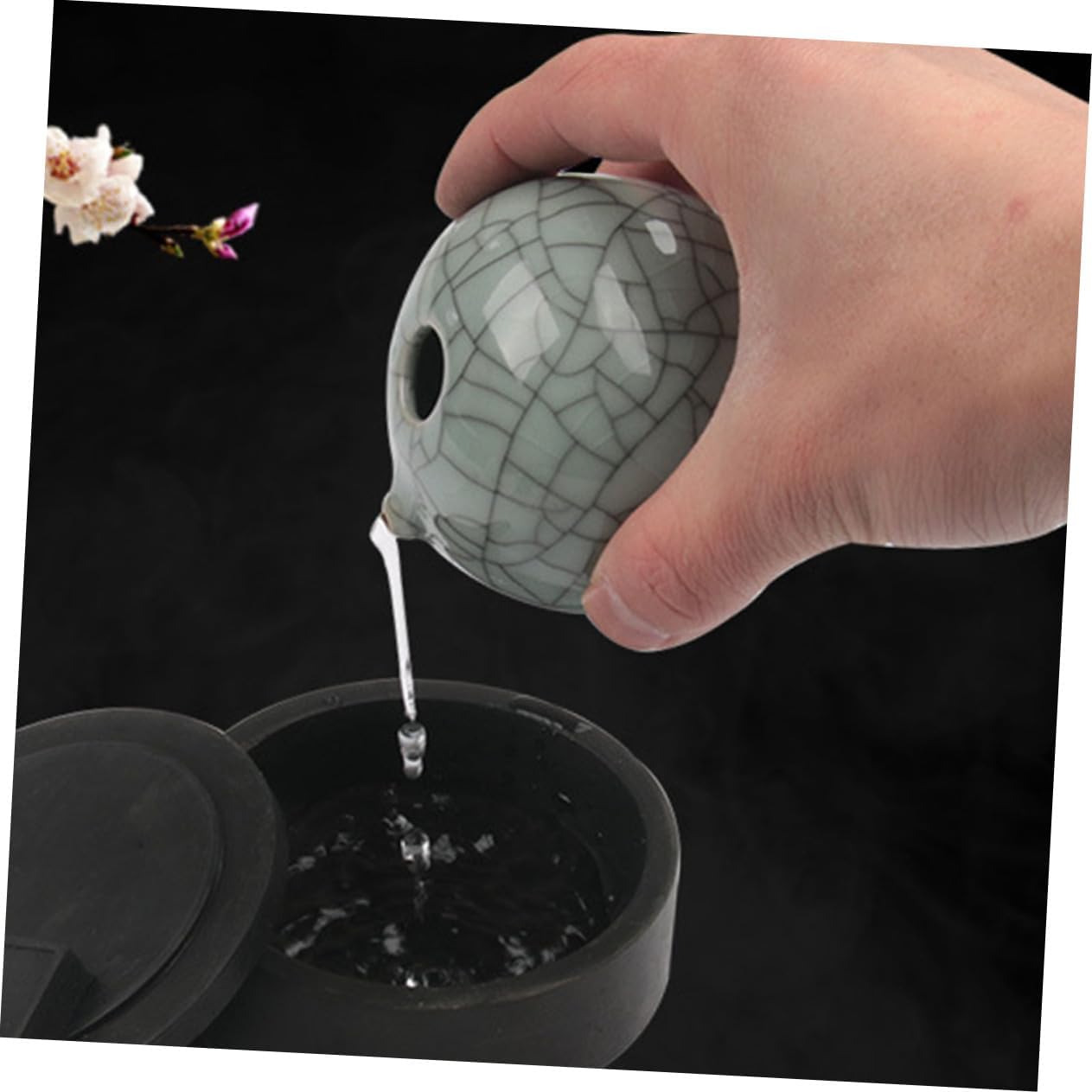 SEWACC Accesorios de gota de tinta para gotero de agua de cerámica Contenedor de agua Bandeja Sumi de porcelana Gotero de agua chino Gotero de agua