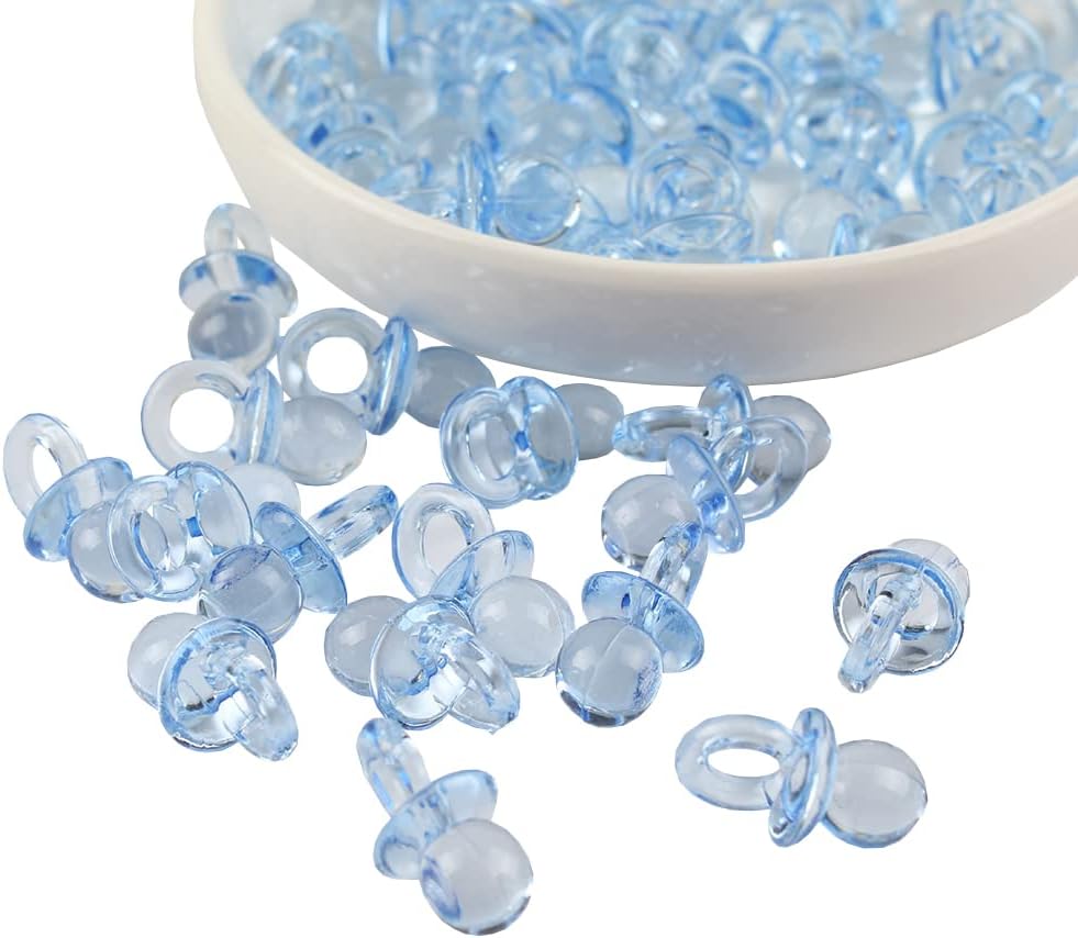 150 chupetes acrílicos para bebé, chupetes de plástico para manualidades, mesa de baby shower, decoración de fiesta de revelación de género, regalos