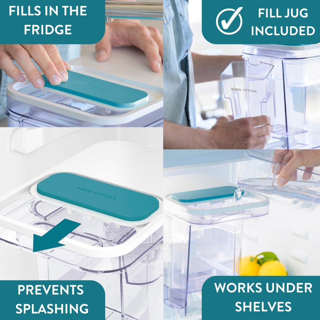 Perfect Pour XL Elite – Dispensador de filtro de agua de 35 tazas para refrigerador de Aqua Optima, reduce los microplásticos, sin BPA, certificado