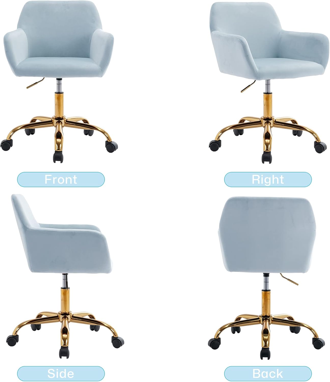 KCC Silla de escritorio de terciopelo para oficina, cómoda silla giratoria moderna con ruedas, silla de maquillaje tapizada de tela de terciopelo