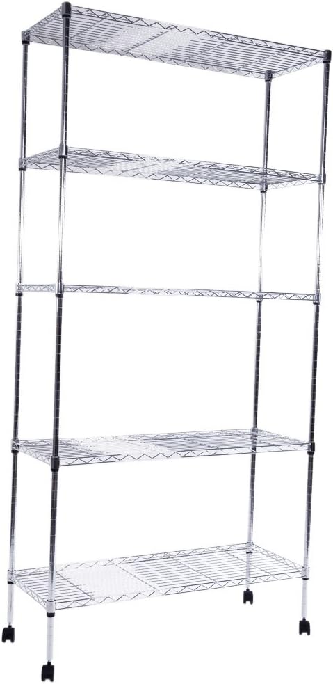 Estantes de almacenamiento con ruedas de 5 niveles, estantería de alambre de metal, estante de grado comercial resistente, estante organizador