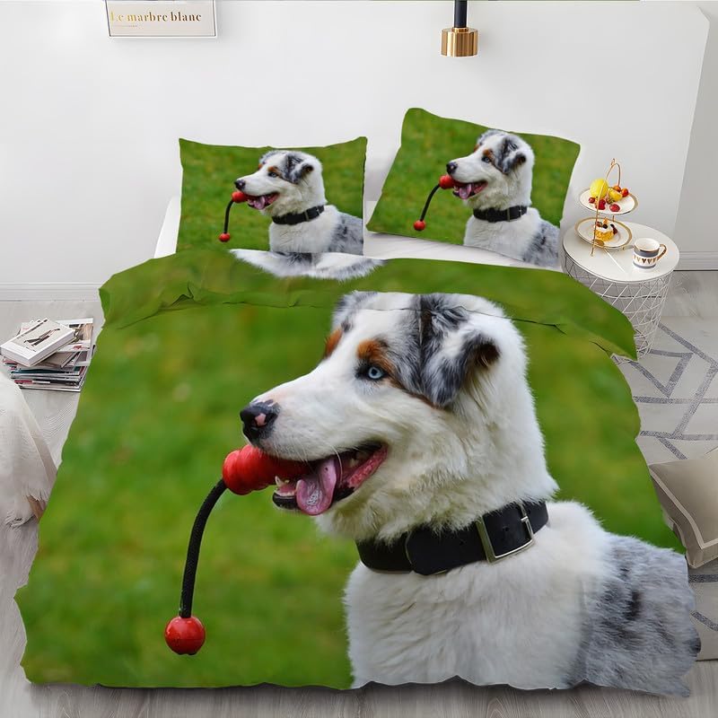 Grass Green Shepherd Dog King Duvet Cover Animal Print King Bedding Set Soft Microfiber Comforter Cover and 2 Pillow Shams 20″X36″, Bed Set Duvet