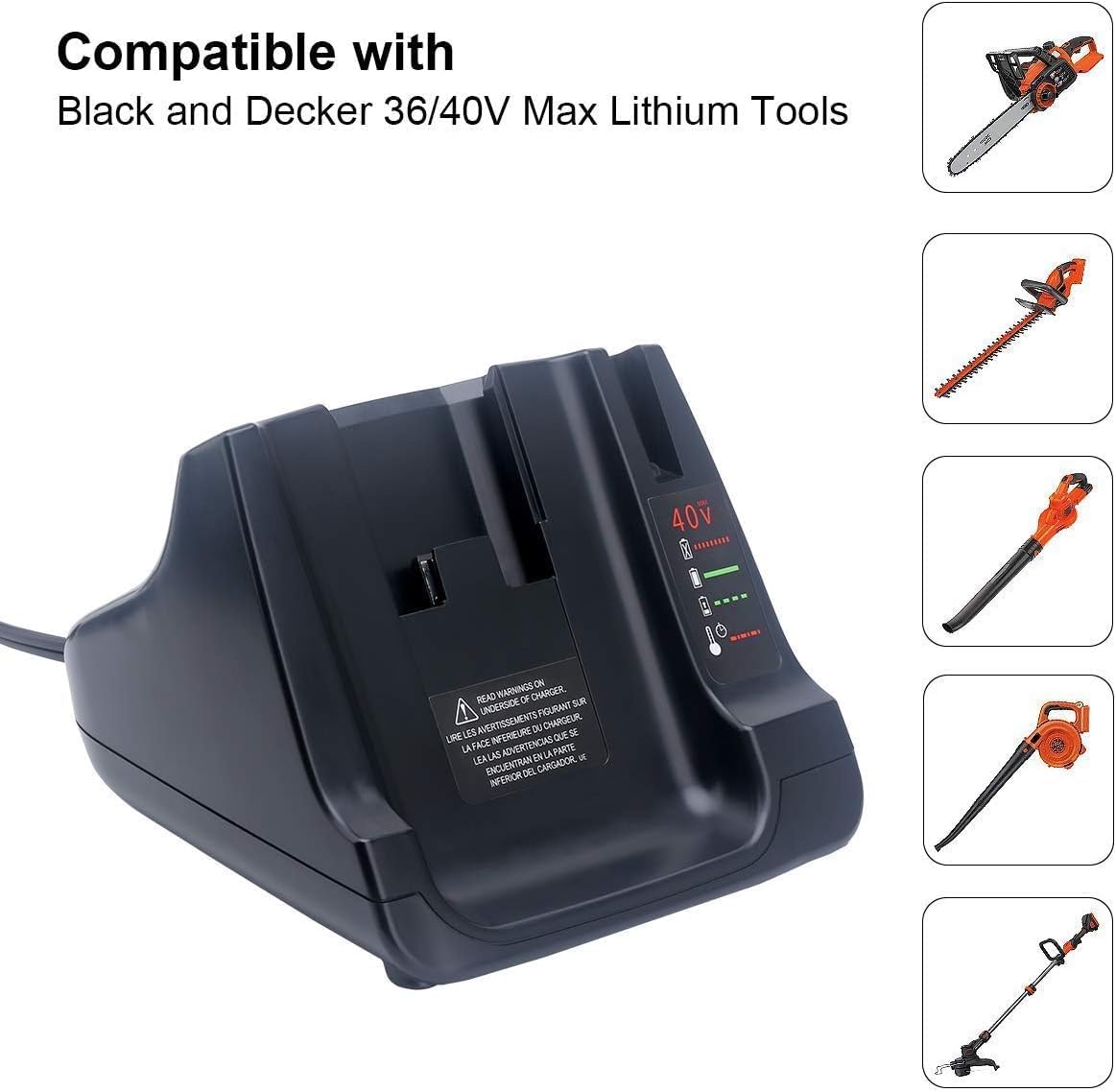 Cargador rápido de 40 V MAX para Black+Decker LCS36 LCS40, compatible con Black & Decker 36V 40V Max Batería de iones de litio LBXR36 LBX36 LBXR2036