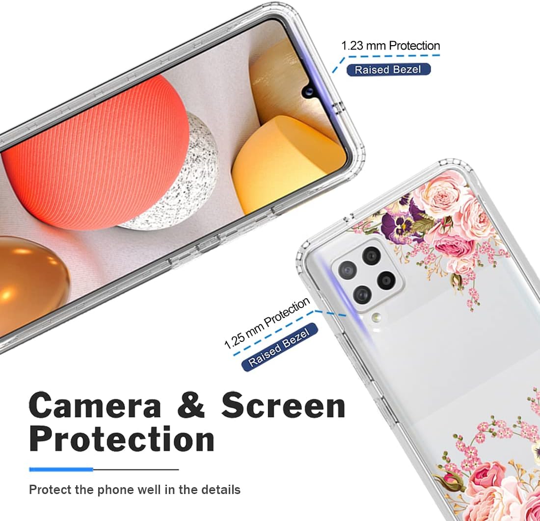 Funda para Galaxy A42 5GM42 5G SM-A426 con protector de pantalla de vidrio templado, cuerpo completo, diseño floral, a prueba de golpes, funda