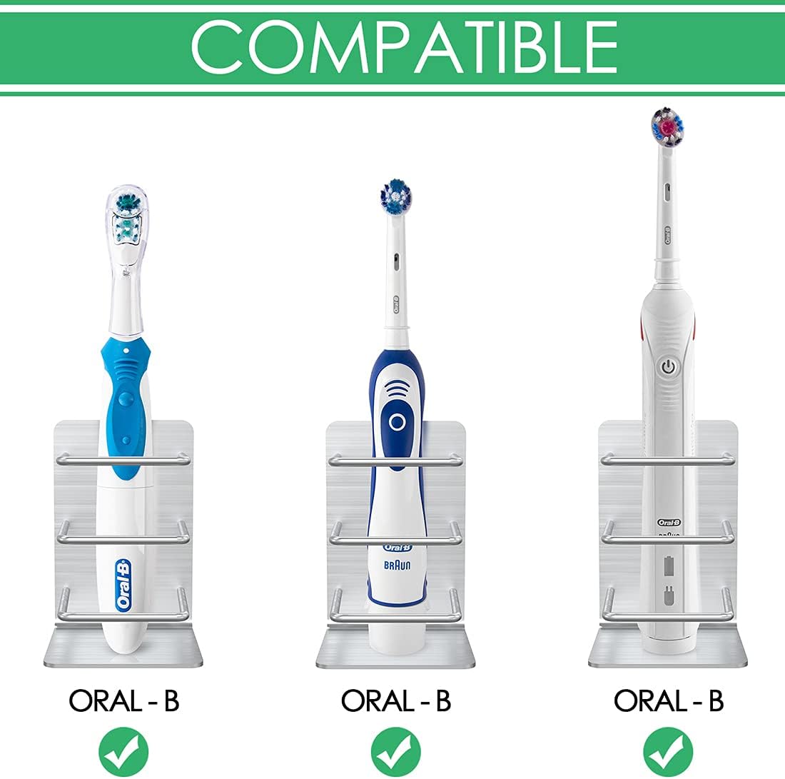 Linkidea Paquete de 2 soportes eléctricos para cepillos de dientes montados en la pared, autoadhesivos, de acero inoxidable, soporte para cepillo de