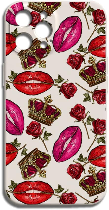 Funda compatible con iPhone 14 Pro Max, diseño de corona Queen, diseño de flores, labios, rosas, bordado, para mujeres y niñas, diseño de patrón a