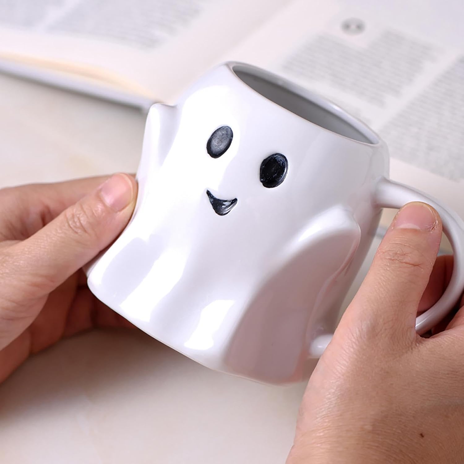 Tazas de fantasma de Halloween, tazas de café de cerámica de 14.9 fl oz con caja de regalo, taza de calabaza de buenos días, vaso espeluznante de