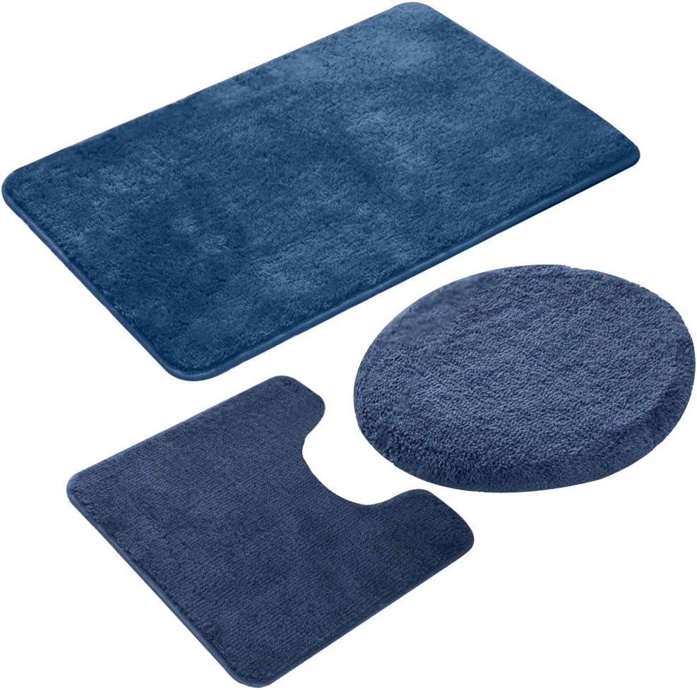 Juego de 3 alfombras de baño antideslizantes para pisos, ultra suaves, absorbentes y cómodas, alfombra de contorno en forma de U y cubierta de tapa