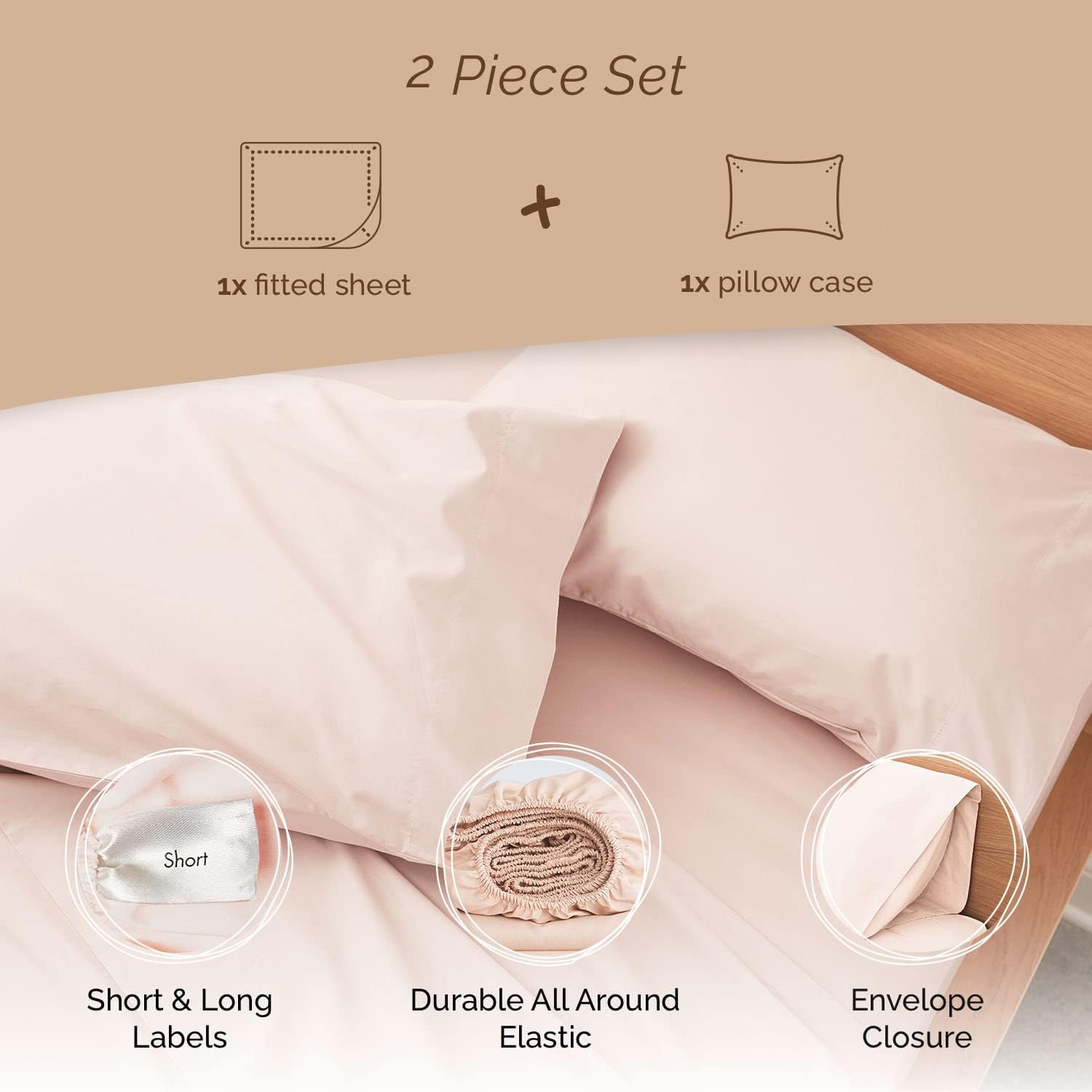 Everyday Sábana bajera ajustable de percal y 1 funda de almohada sin sábana plana o superior, 100% algodón, bolsillo profundo de 15 pulgadas,