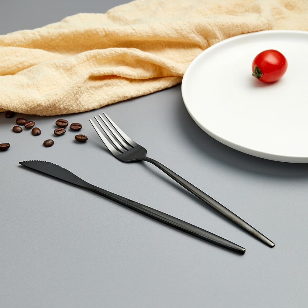 Juego de cubiertos portátiles negros con estuche, cubiertos, tenedores, cucharas, cuchillos, cubiertos de acero inoxidable, utensilios de cocina