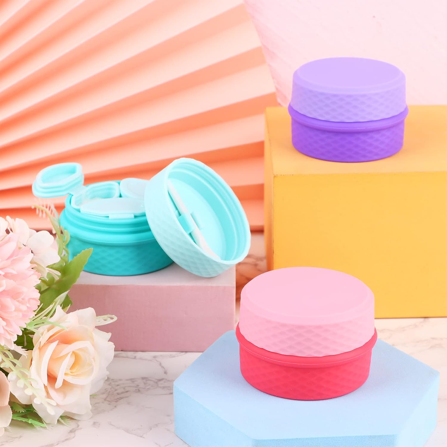 3 juegos de recipientes de maquillaje de viaje de silicona a prueba de fugas, tarros dispensadores de viaje recargables 3 en 1 tarros de crema