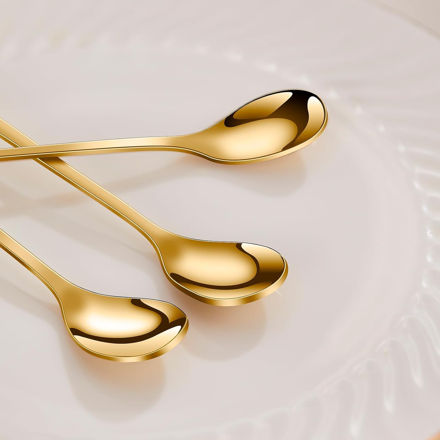 Cucharas de café pequeñas con mango de tulipán de 6 pulgadas, juego de 12 cucharaditas doradas de acero inoxidable, cucharas de postre elegantes y
